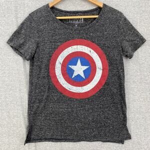 Marvel Shirt Mens Medium Gray Captain America Short Sleeve Tee Split Sides